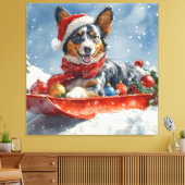 Australian Kelpie in Sledge Let it Snow Christmas Leinwanddruck (Insitu (Wohnzimmer))