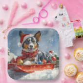 Australian Kelpie in Sledge Let it Snow Christmas Pappteller (Party)