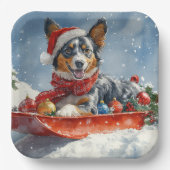Australian Kelpie in Sledge Let it Snow Christmas Pappteller (Vorderseite)