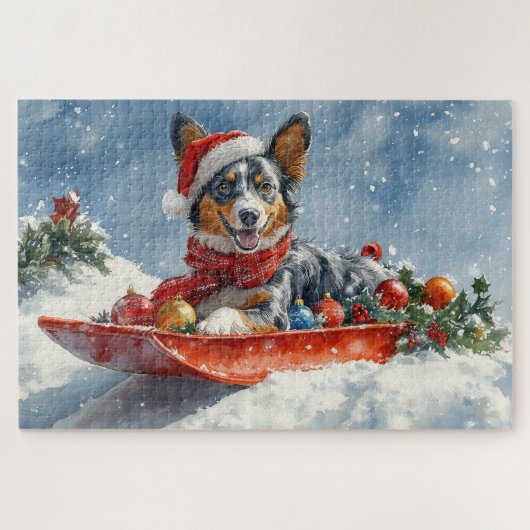 Australian Kelpie in Sledge Let it Snow Christmas Puzzle (Horizontal)