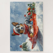 Australian Kelpie in Sledge Let it Snow Christmas Puzzle (Vertikal)