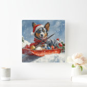 Australian Kelpie in Sledge Let it Snow Christmas Quadratische Wanduhr (Zuhause)