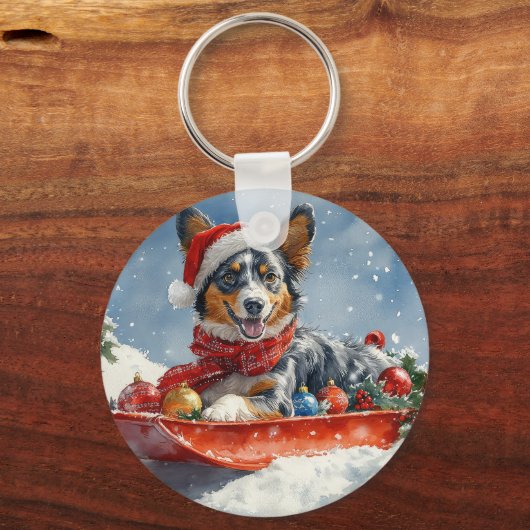Australian Kelpie in Sledge Let it Snow Christmas Schlüsselanhänger (Rückseite)