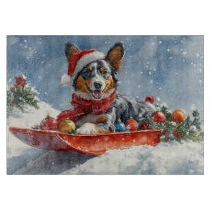 Australian Kelpie in Sledge Let it Snow Christmas Schneidebrett