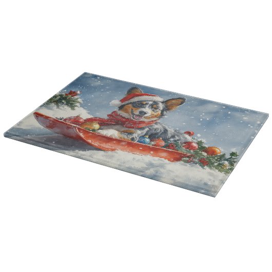 Australian Kelpie in Sledge Let it Snow Christmas Schneidebrett (Ecke)