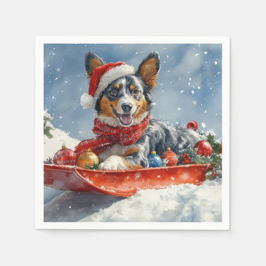 Australian Kelpie in Sledge Let it Snow Christmas Serviette (Vorderseite)