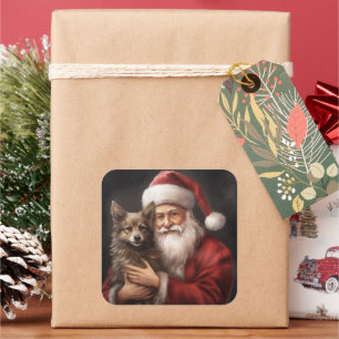 Australian Kelpie mit Weihnachten im Weihnachtsman Quadratischer Aufkleber