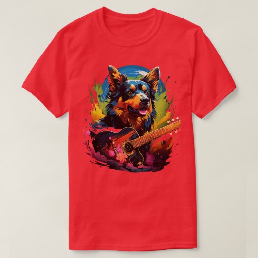 Australian Kelpie Playing Guitar T-Shirt (Design vorne)