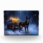 Australian Kelpie Snowy Sleigh Weihnachtsdekor Fotoblock (Vorderseite)