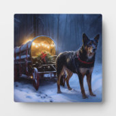 Australian Kelpie Snowy Sleigh Weihnachtsdekor Fotoplatte (Vorderseite)
