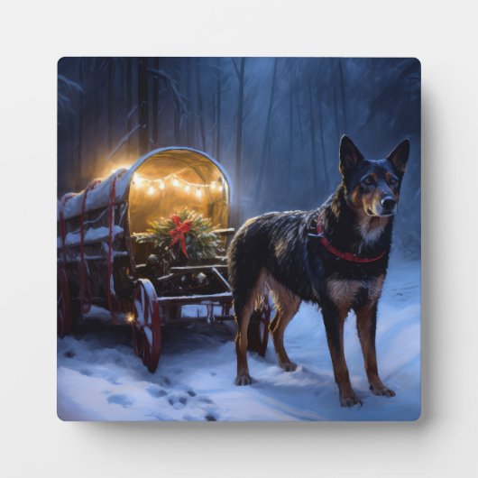 Australian Kelpie Snowy Sleigh Weihnachtsdekor Fotoplatte (Vorderseite)