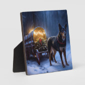 Australian Kelpie Snowy Sleigh Weihnachtsdekor Fotoplatte (Vorderseite)