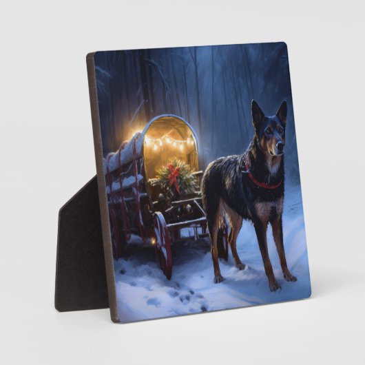 Australian Kelpie Snowy Sleigh Weihnachtsdekor Fotoplatte (Vorderseite)