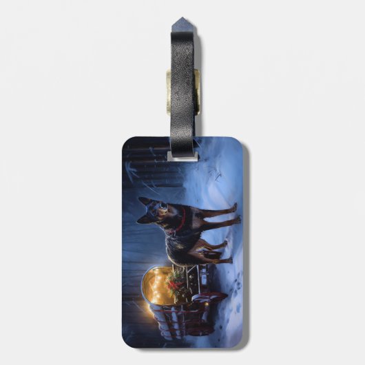 Australian Kelpie Snowy Sleigh Weihnachtsdekor Gepäckanhänger (Rückseite vertikal)