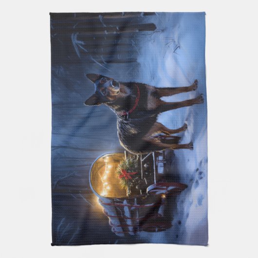 Australian Kelpie Snowy Sleigh Weihnachtsdekor Geschirrtuch (Vertikal)