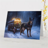 Australian Kelpie Snowy Sleigh Weihnachtsdekor Karte (Gelbe Blume)