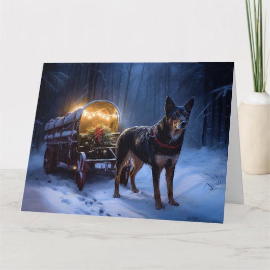 Australian Kelpie Snowy Sleigh Weihnachtsdekor Karte (Vorderseite)