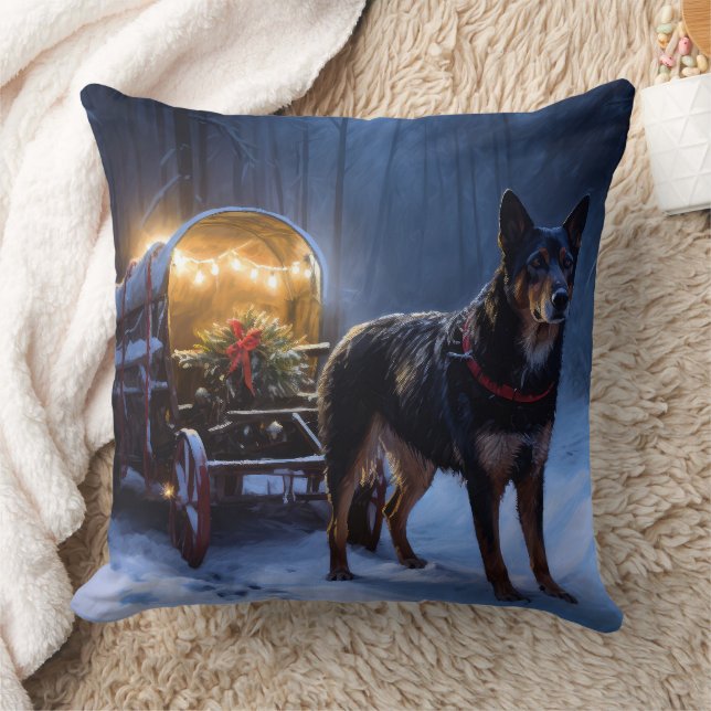 Australian Kelpie Snowy Sleigh Weihnachtsdekor Kissen (Decke)