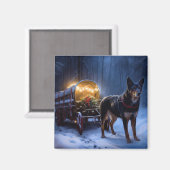 Australian Kelpie Snowy Sleigh Weihnachtsdekor Magnet (Vorderseite/Rückseite)