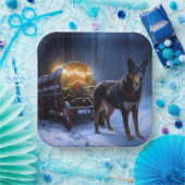Australian Kelpie Snowy Sleigh Weihnachtsdekor Pappteller (Party)