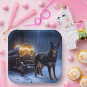 Australian Kelpie Snowy Sleigh Weihnachtsdekor Pappteller (Party)