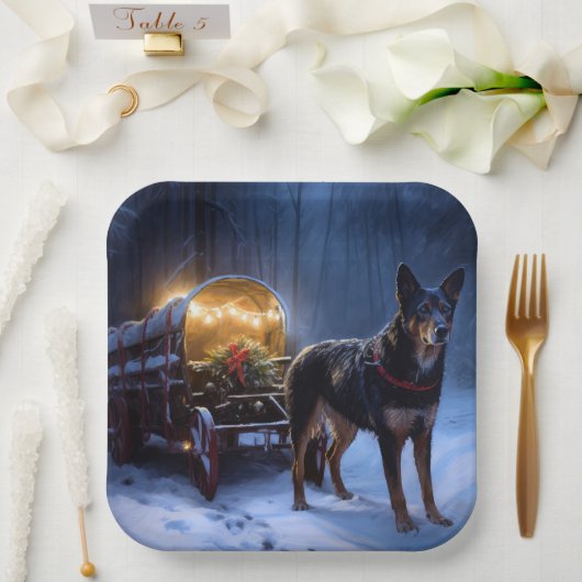 Australian Kelpie Snowy Sleigh Weihnachtsdekor Pappteller (Hochzeit)