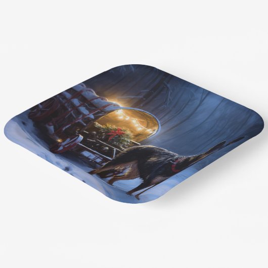 Australian Kelpie Snowy Sleigh Weihnachtsdekor Pappteller (Gewinkelt)