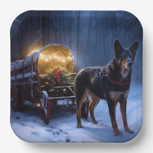 Australian Kelpie Snowy Sleigh Weihnachtsdekor Pappteller (Vorderseite)