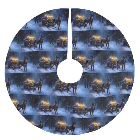 Australian Kelpie Snowy Sleigh Weihnachtsdekor Polyester Weihnachtsbaumdecke (Vorderseite)