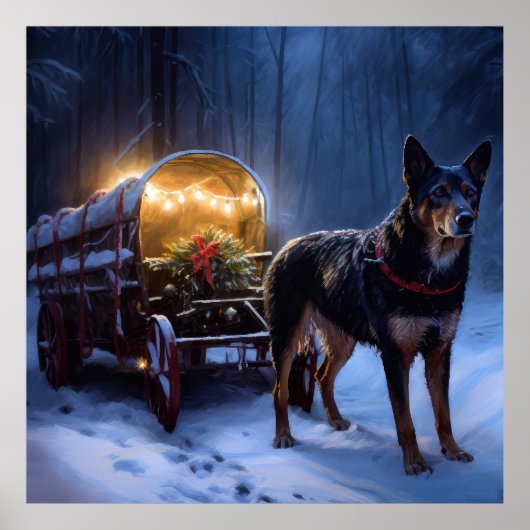 Australian Kelpie Snowy Sleigh Weihnachtsdekor Poster (Vorne)