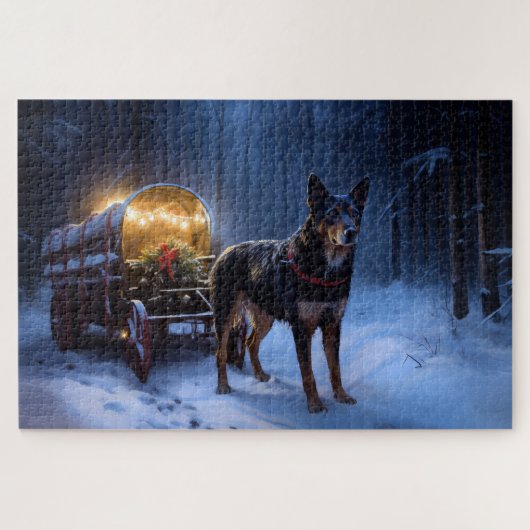 Australian Kelpie Snowy Sleigh Weihnachtsdekor Puzzle (Horizontal)