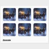 Australian Kelpie Snowy Sleigh Weihnachtsdekor Quadratischer Aufkleber (Blatt)