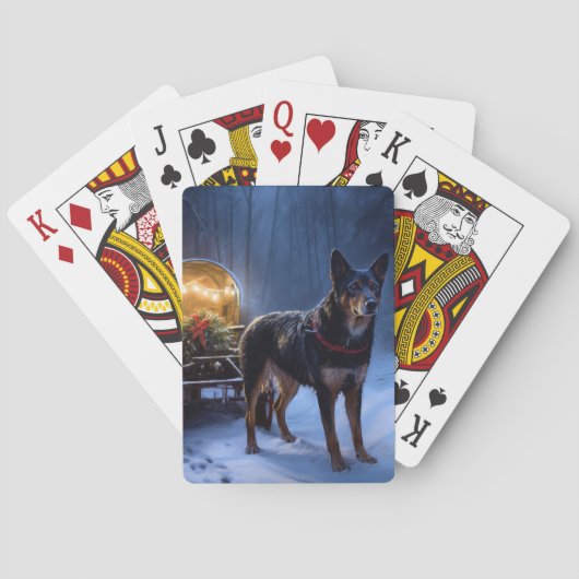Australian Kelpie Snowy Sleigh Weihnachtsdekor Spielkarten (Rückseite)