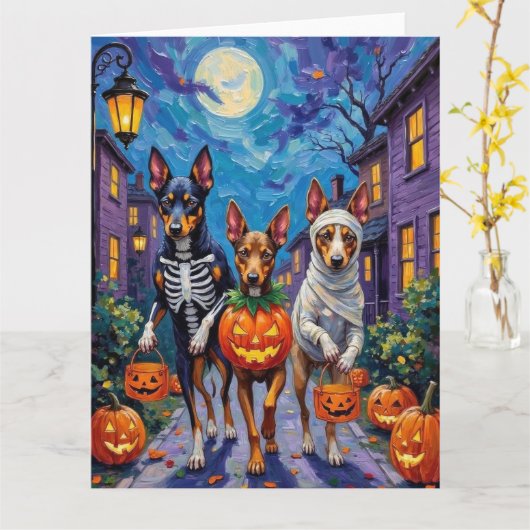 Australian Kelpie Trick-or-Treating Halloween Karte (Gelbe Blume)