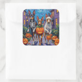 Australian Kelpie Trick-or-Treating Halloween Quadratischer Aufkleber (Tasche)