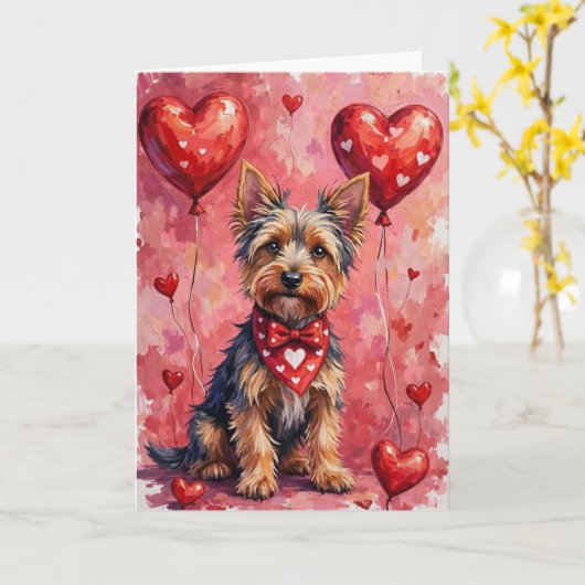 Australian Kelpie Valentine’s Day Dog with Hearts Karte (Gelbe Blume)