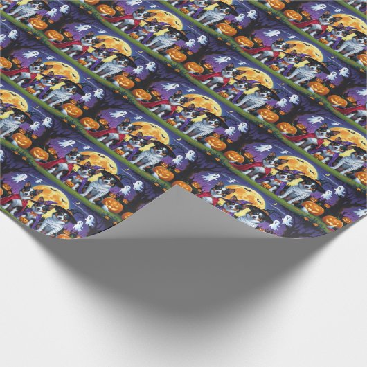 Australian Kelpies Dogs Pumpkin Halloween Funny Geschenkpapier (Ecke)