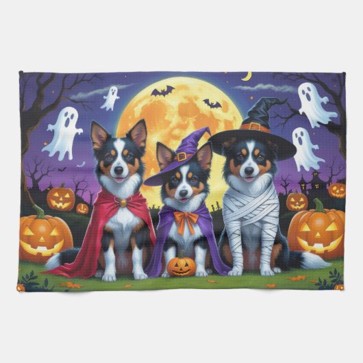 Australian Kelpies Dogs Pumpkin Halloween Funny Geschirrtuch (Horizontal)