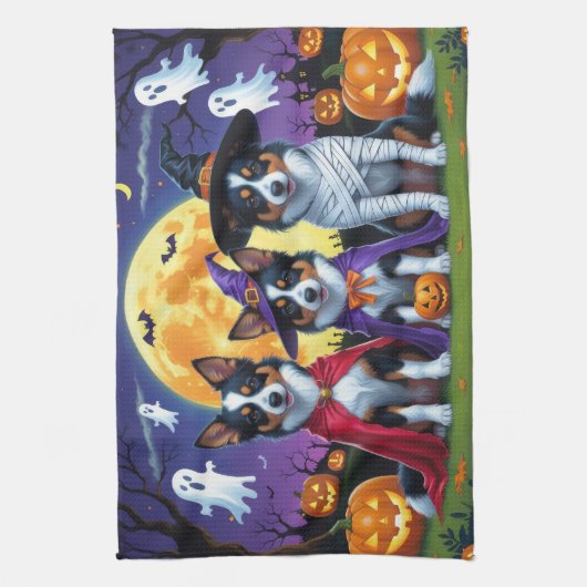 Australian Kelpies Dogs Pumpkin Halloween Funny Geschirrtuch (Vertikal)