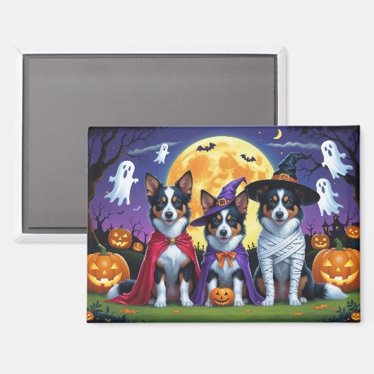 Australian Kelpies Dogs Pumpkin Halloween Funny Magnet (Vorderseite/Rückseite)