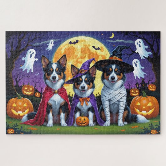 Australian Kelpies Dogs Pumpkin Halloween Funny Puzzle (Horizontal)