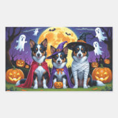 Australian Kelpies Dogs Pumpkin Halloween Funny Rechteckiger Aufkleber (Vorderseite)