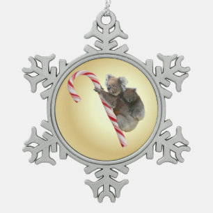Australian Koala Christmas Candy Cane Schneeflocken Zinn-Ornament