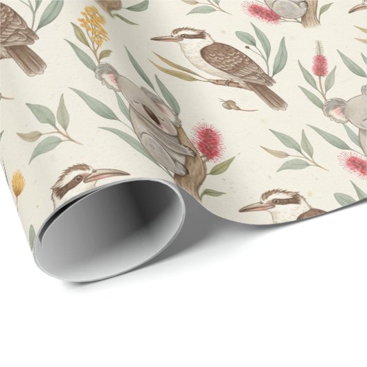 Australian Koalas, Kookaburras and Native Flora Geschenkpapier (Rolleneckpunkt)