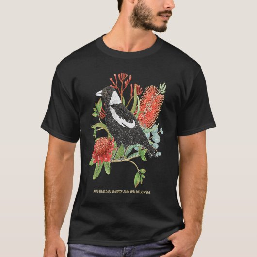 Australian Magpie and Wildflowers T-Shirt (Vorderseite)