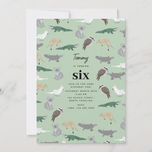 Australian Native Animals Eucalyptus Birthday Einladung (Vorderseite)