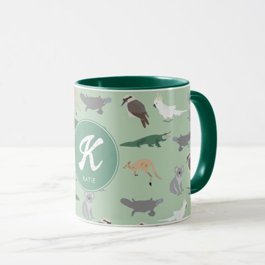 Australian Native Animals Eucalyptus Green Initial Tasse (VorderseiteRechts)