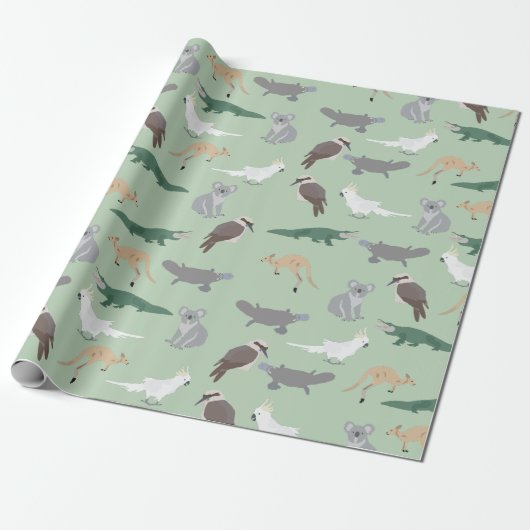 Australian Native Animals Eucalyptus Green Pattern Geschenkpapier (Ungerollt)