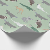 Australian Native Animals Eucalyptus Green Pattern Geschenkpapier (Ecke)