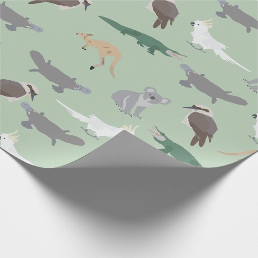 Australian Native Animals Eucalyptus Green Pattern Geschenkpapier (Ecke)